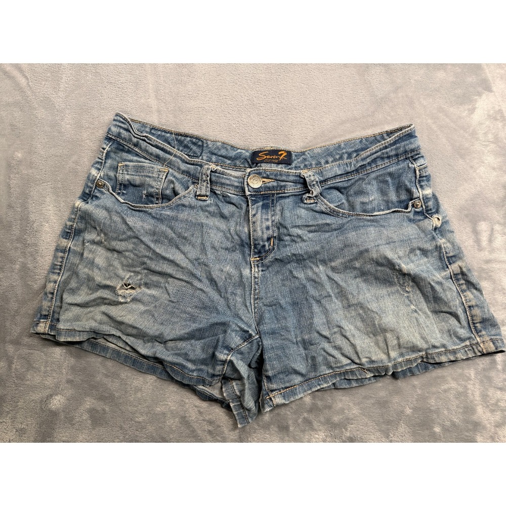 Seven7 Women Medium Wash Distressed Low Rise Denim Cut-Off Shorts Size 8